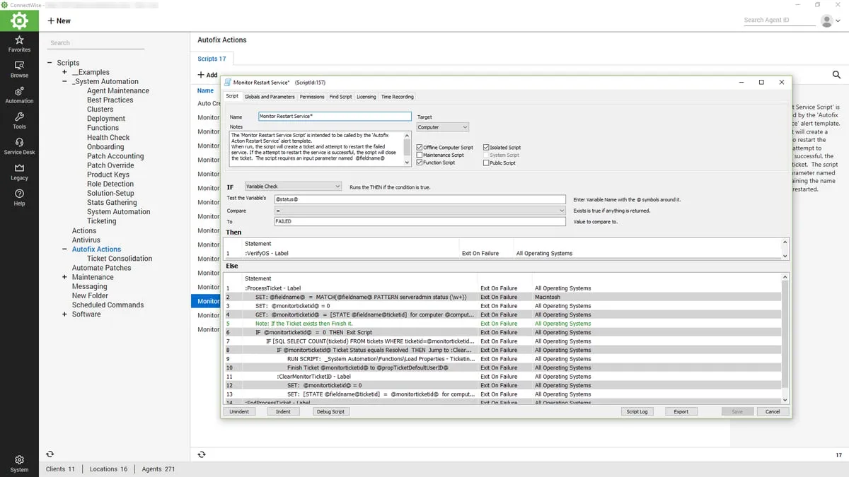 ConnectWise Automate automation workflow builder, as taken from G2