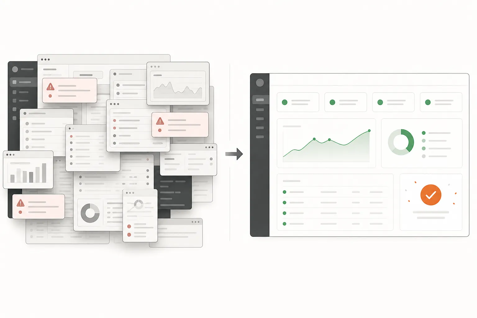Comparison of ConnectWise RMM alternatives showing clean modern dashboard versus legacy cluttered interface
