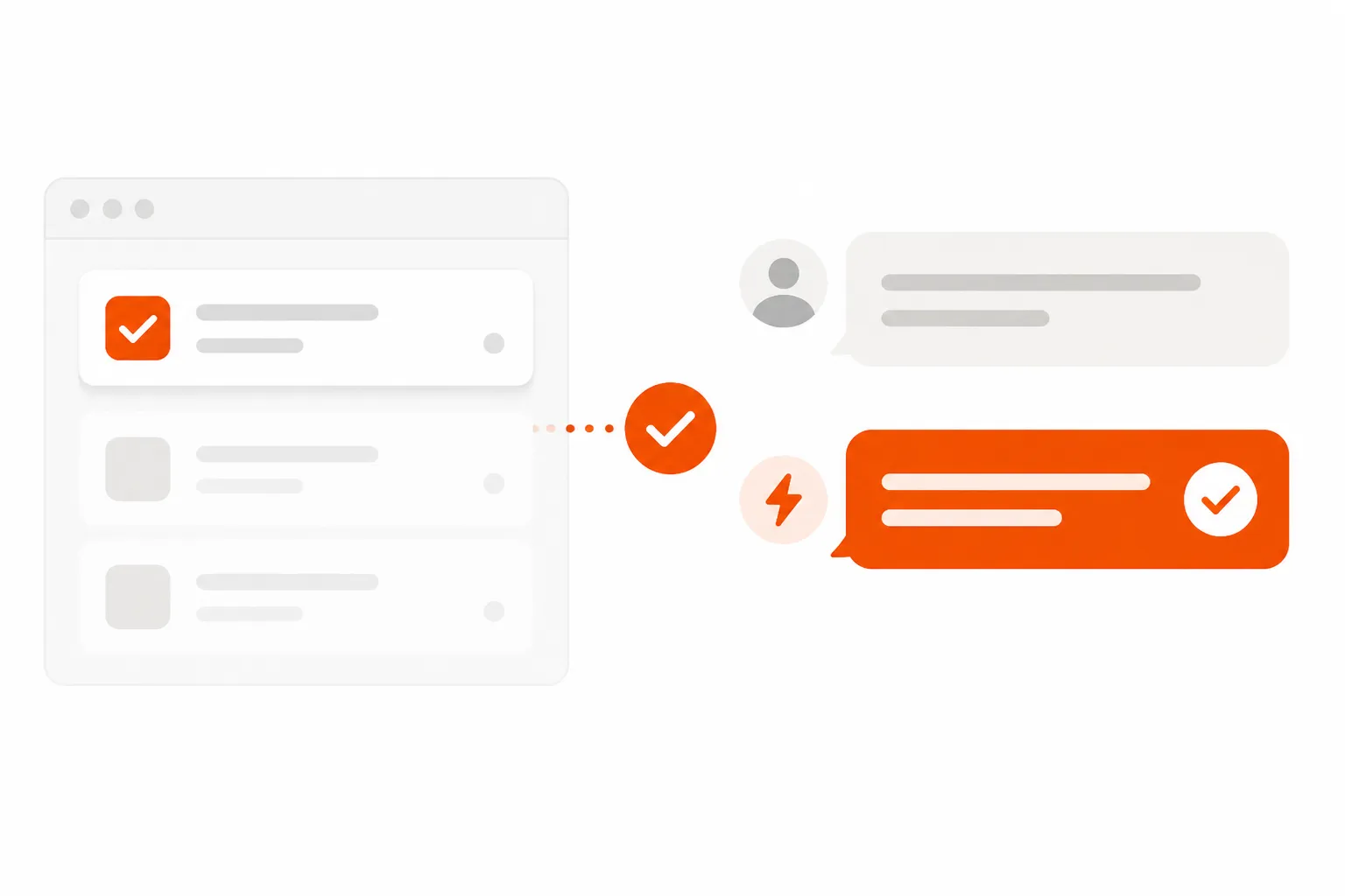 Illustration of an AI resolving a helpdesk ticket - conversation thread with instant checkmark resolution