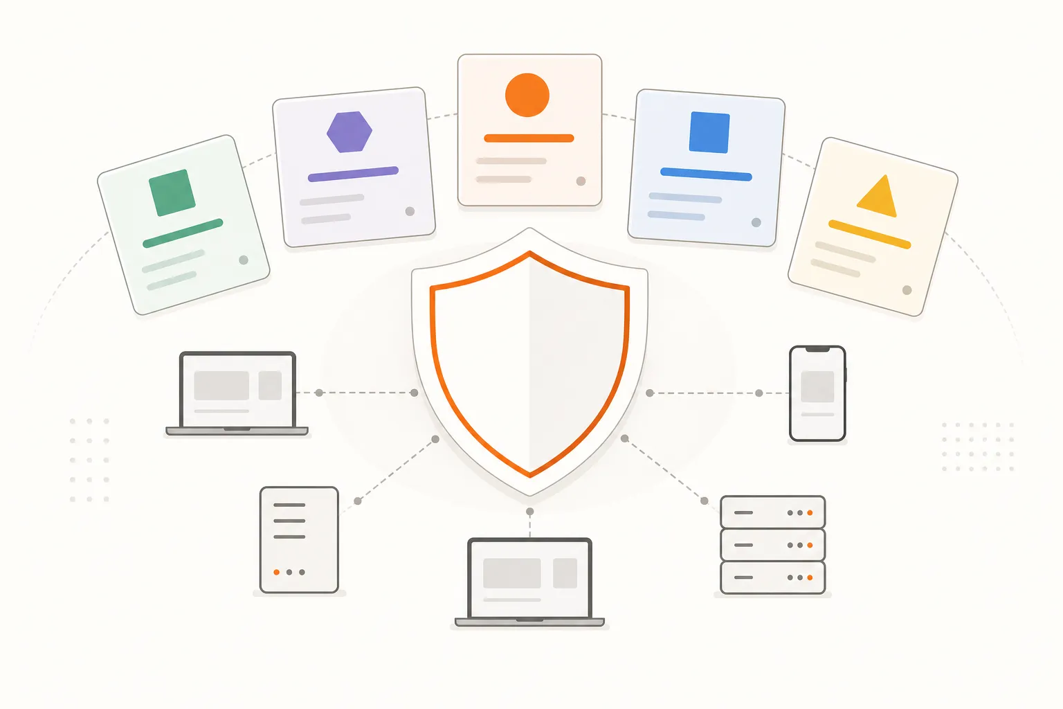 Huntress alternatives for MSPs - security shield with endpoint device icons and competitor comparison panels