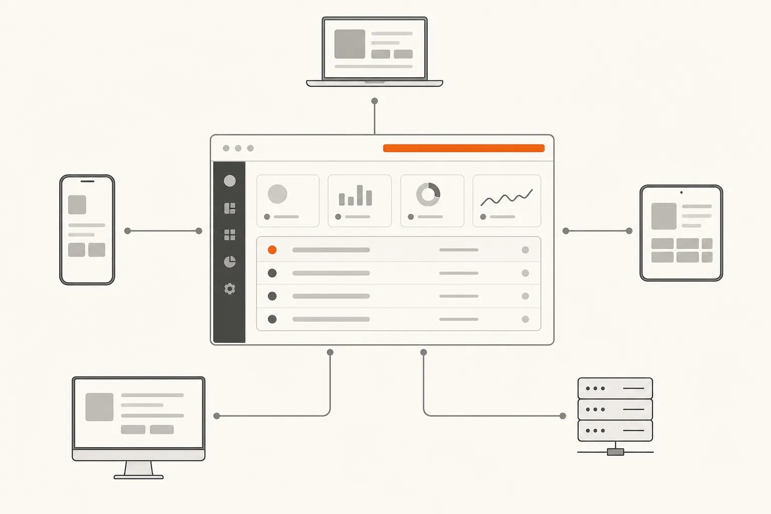 Unified endpoint management dashboard showing devices connected to a central interface
