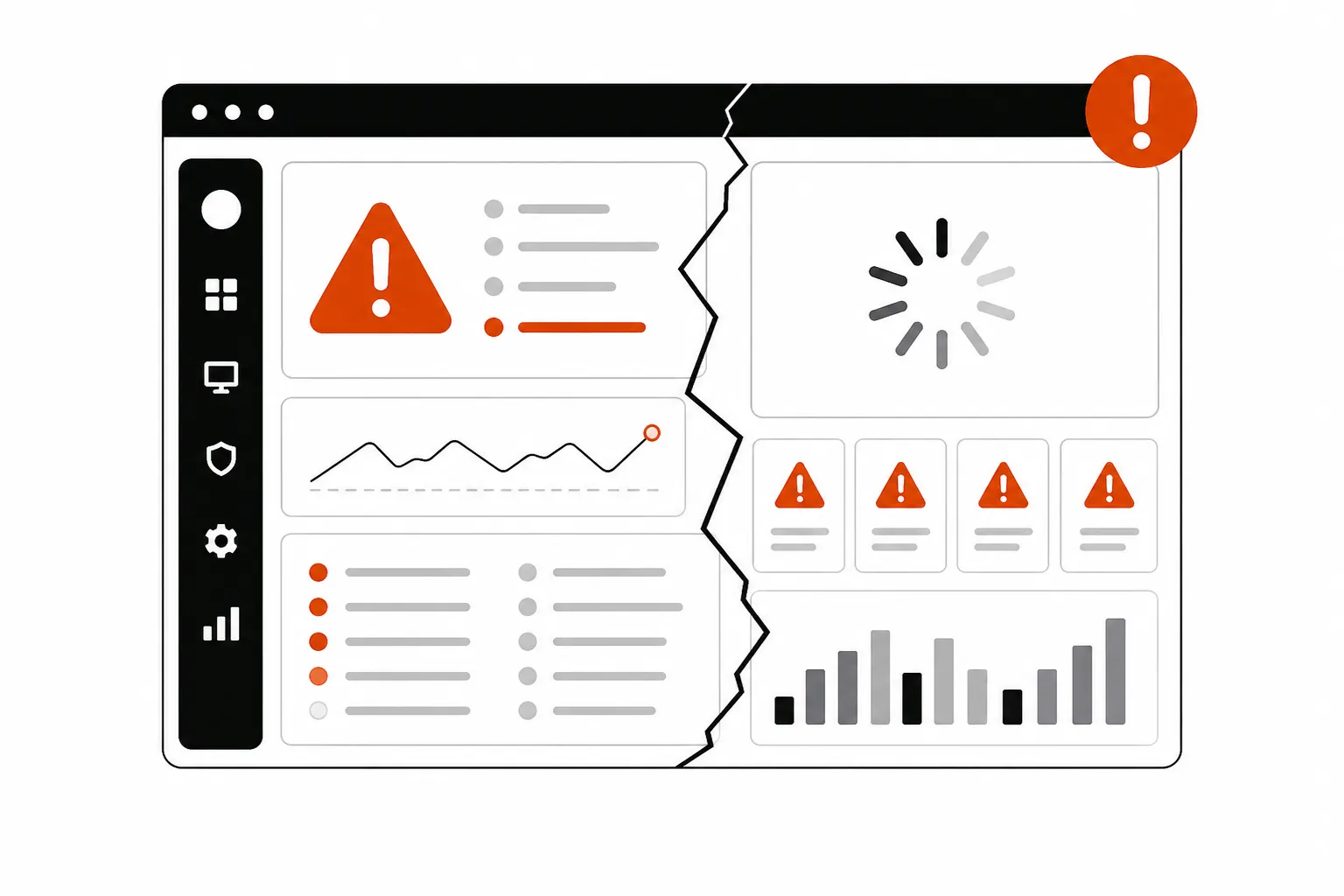 Datto RMM dashboard with warning indicators symbolizing common platform problems