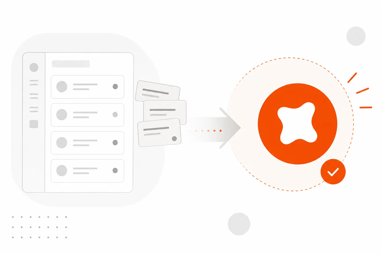 Illustration showing a help desk ticket queue transitioning to AI-automated resolution