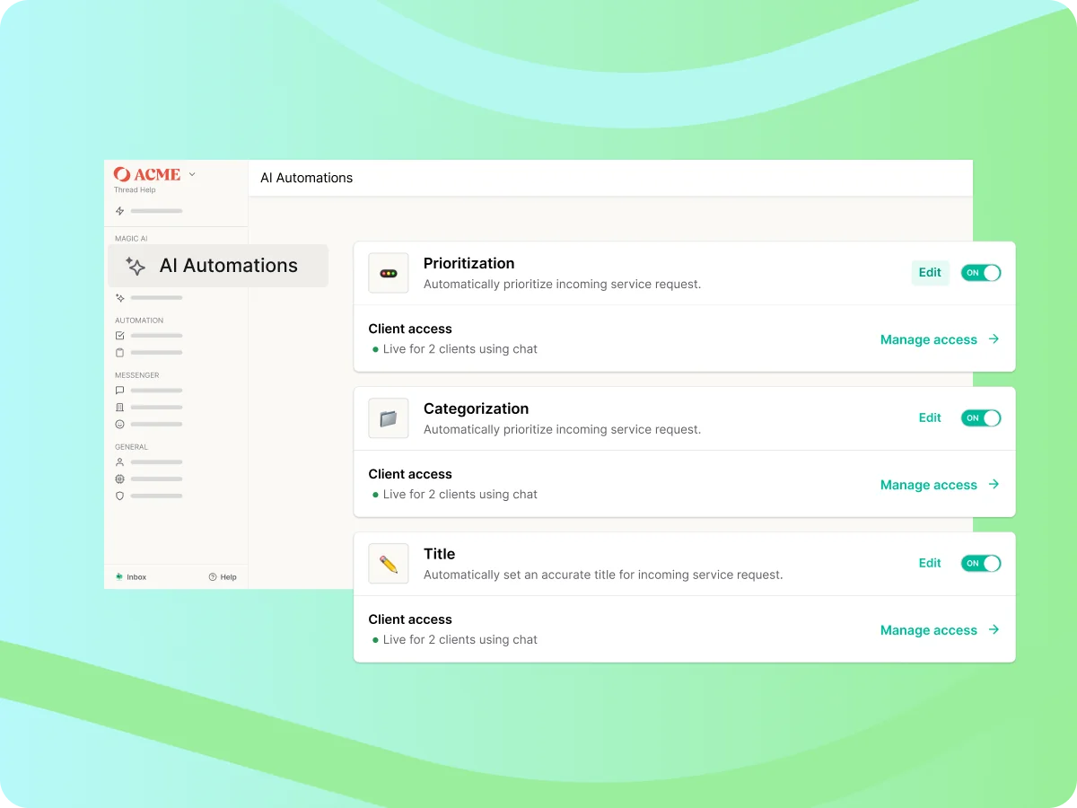 Thread automated triage UI, as taken from getthread.com