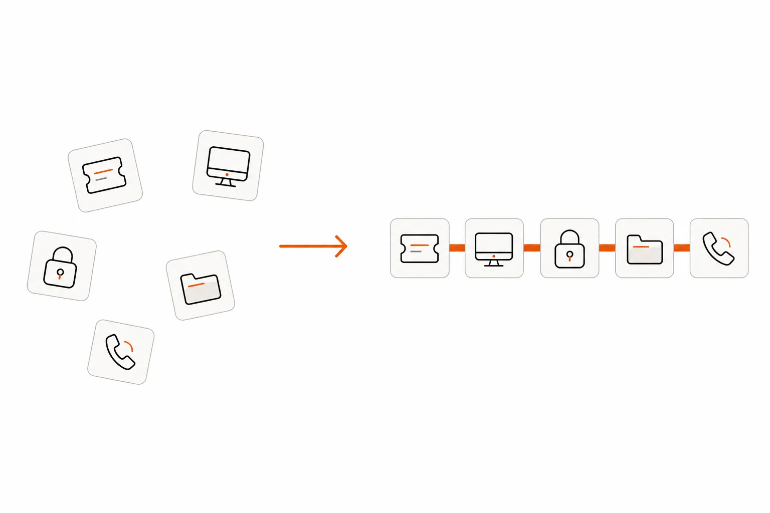 Illustration showing fragmented MSP tool icons unified by a single connected execution layer