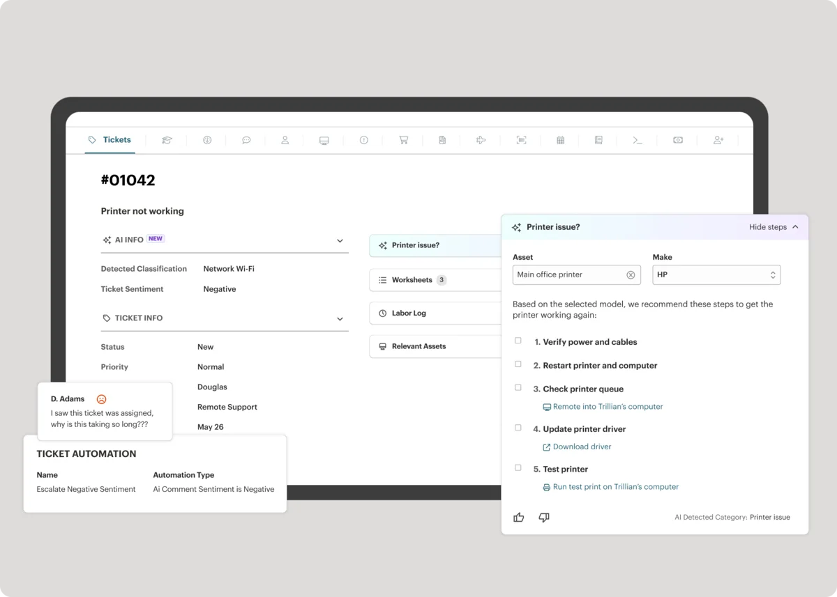 Syncro's integrated PSA and ticketing interface, as taken from Syncro