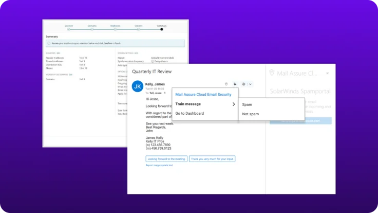 N-able Mail Assure integrated within an email client, with spam classification and setup wizard, as taken from N-able