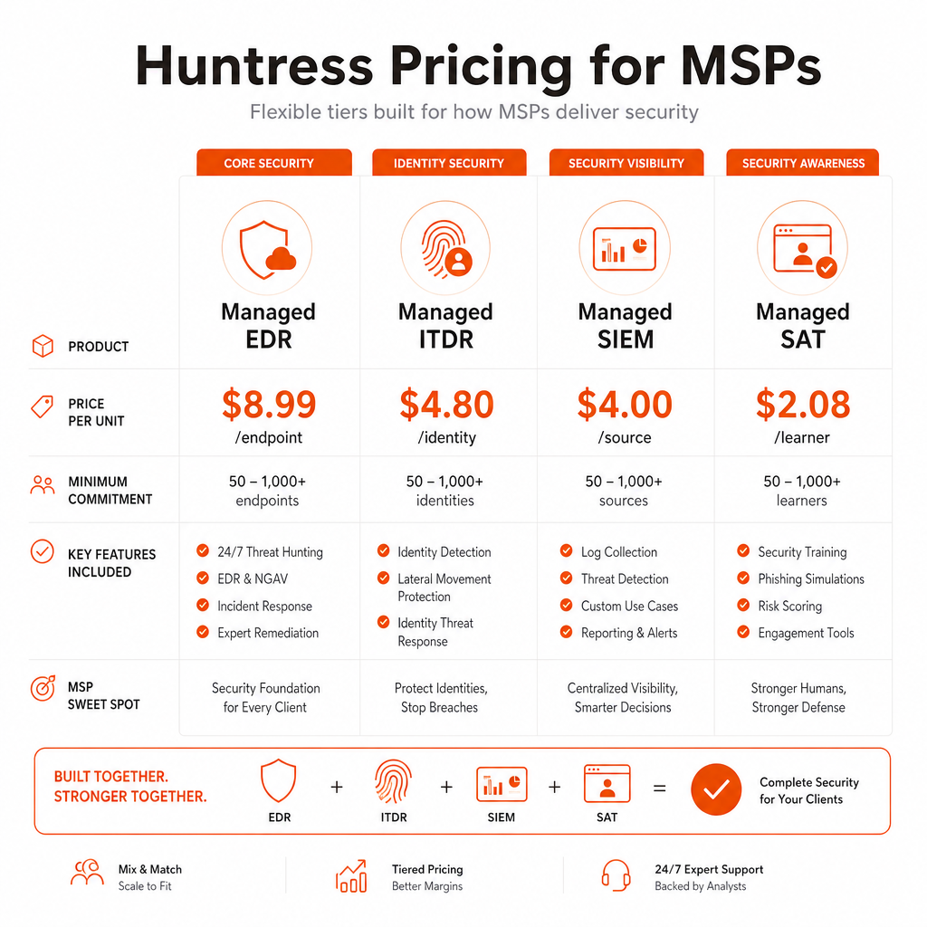 Huntress pricing comparison infographic