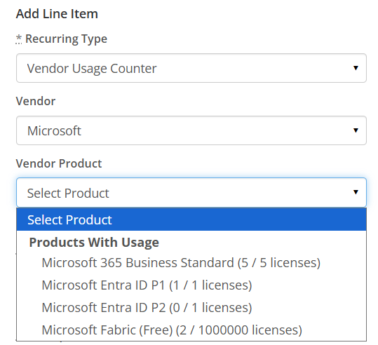 Microsoft 365 and Entra ID license selection in Syncro's vendor management interface