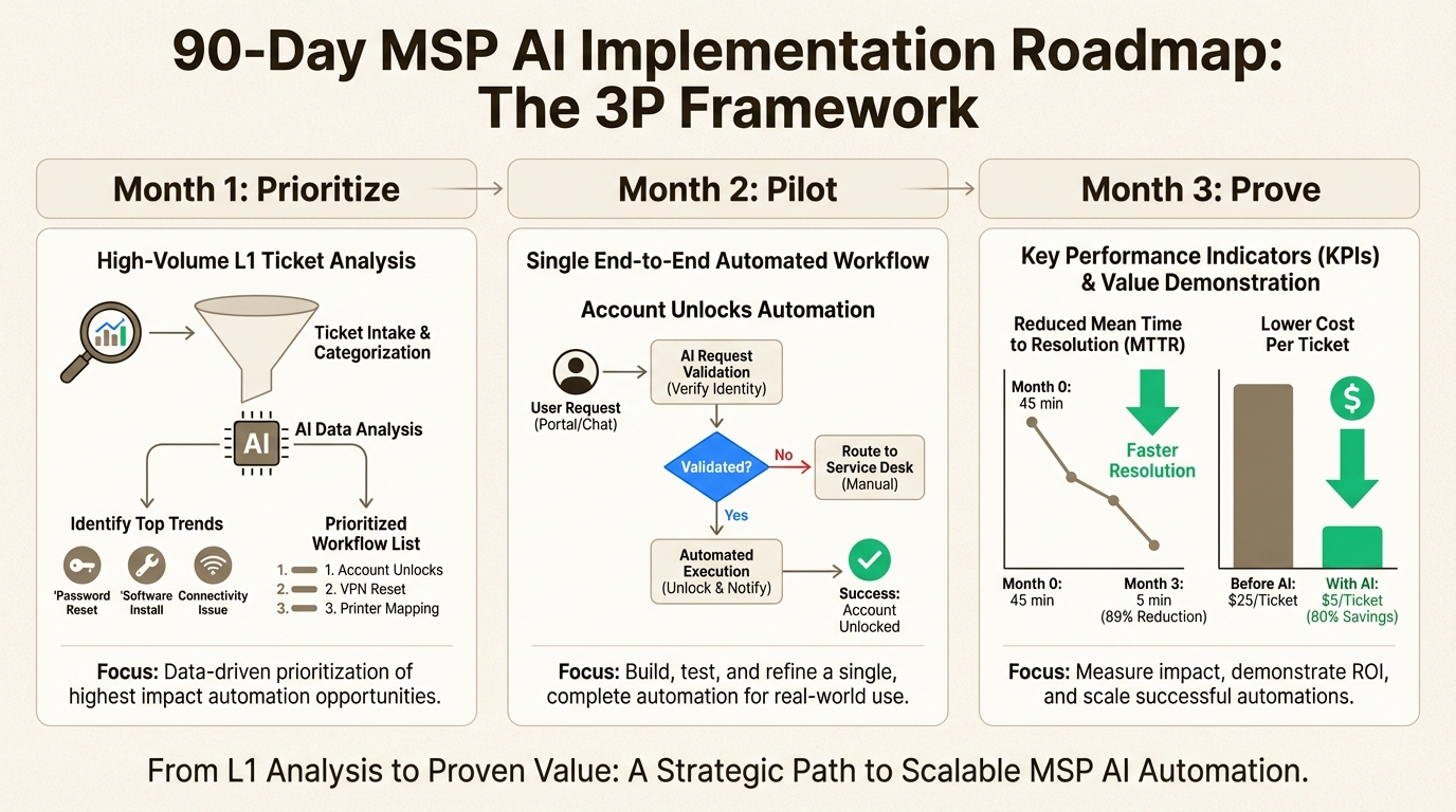 Following a structured 90-day roadmap allows MSPs to prove ROI through measurable improvements in ticket costs and resolution times.