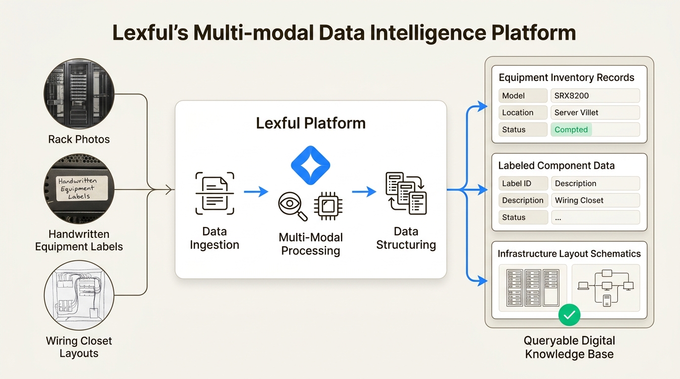 Lexful's advanced capabilities transform previously inaccessible visual data, like rack photos and handwritten notes, into structured, searchable knowledge for MSPs.
