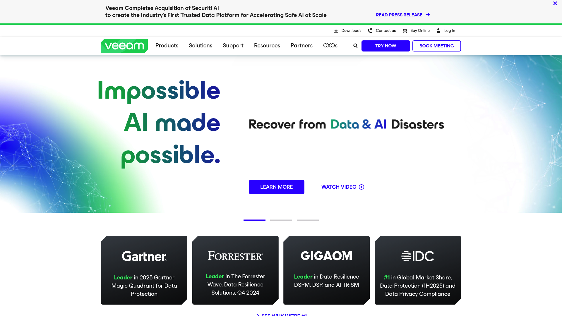 Veeam landing page with data platform features