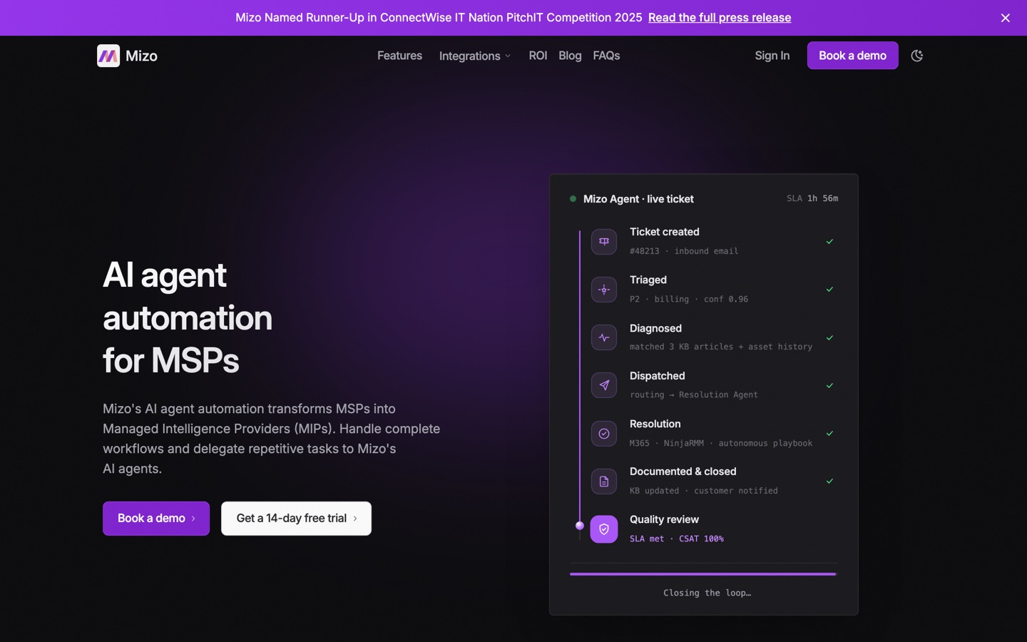 Mizo product homepage, August 2026