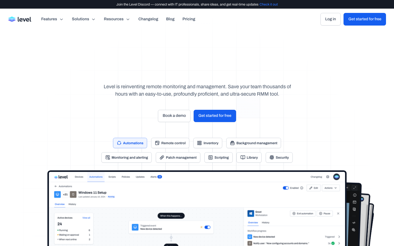 A screenshot of Level.io's landing page.